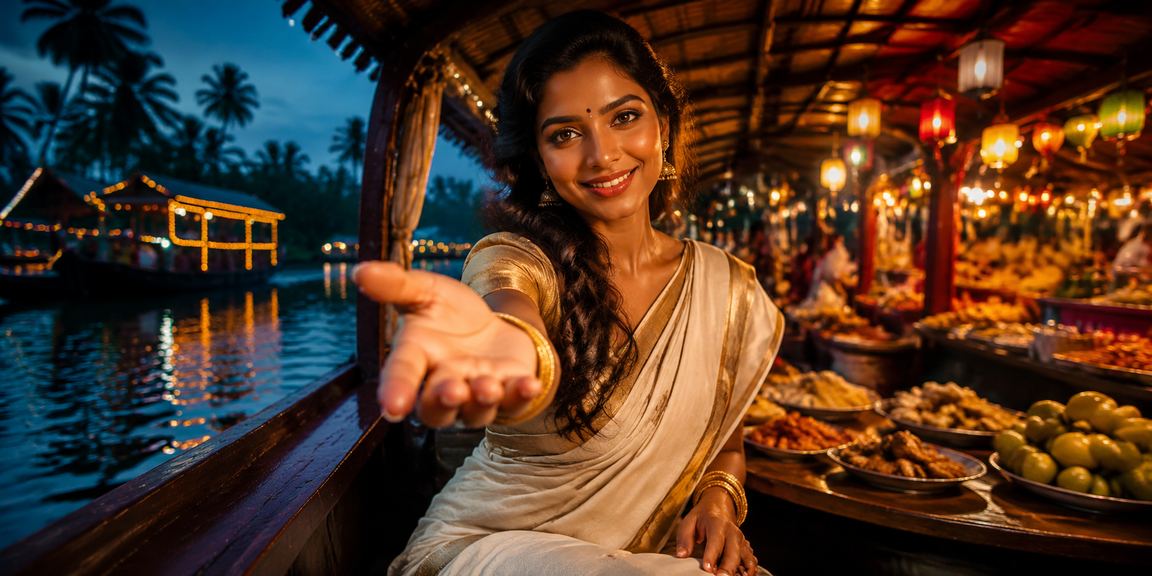 Calm backwaters scene in Kerala at night, reflecting secure and trusted atmosphere